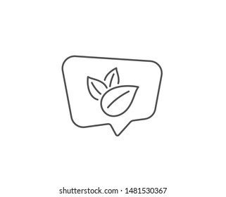 Organic product line icon. Chat bubble design. No artificial colors sign. Natural flavors symbol. Outline concept. Thin line organic product icon. Vector