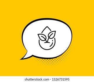 Organic product line icon. Comic speech bubble. No artificial colors sign. Natural flavors symbol. Yellow background with chat bubble. Organic product icon. Colorful banner. Vector