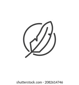 Organic product line icon. Feather linear style sign for mobile concept and web design. Paraben free outline vector icon. Symbol, logo illustration. Vector graphics