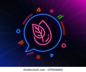 Organic product line icon. Neon laser lights. No artificial colors sign. Natural flavors symbol. Glow laser speech bubble. Neon lights chat bubble. Banner badge with organic product icon. Vector