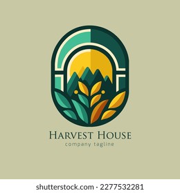  Organic product logo design. Farm logo design. Sun, leaf, green field. Minimal vector emblem vector illustration