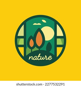  Organic product logo design. Farm logo design. Sun, leaf, green field. Minimal vector emblem vector illustration