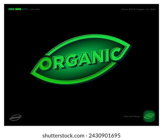 Organic product logo. Letters and leaf. Farmer products emblem. Identity, app icon.