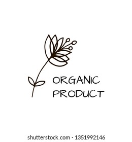 Organic product logo with swedish pattern element. For shop, store, market, print, labels, badge, local business. Vector illustration.