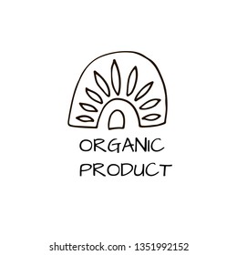 Organic product logo with swedish pattern element. For shop, store, market, print, labels, badge, local business. Vector illustration.