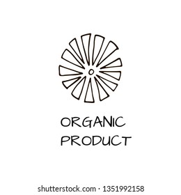 Organic product logo with swedish pattern element. For shop, store, market, print, labels, badge, local business. Vector illustration.