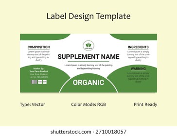 Modelo de design de rótulo de embalagem de produto orgânico, design de rótulo de suplemento alimentar orgânico
