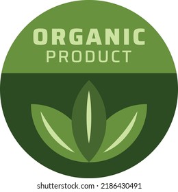 organic product round vector icon. vector illustration of leaves in shades of green with "organic product" inscriptions highlighted. ideal logo for food or cosmetic products.