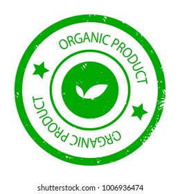 Organic product seal vector texture. Stamp rubber grunge green, quality and bio badge print illustration