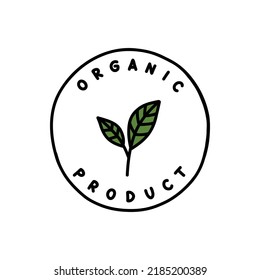 organic product sticker doodle icon, vector illustration