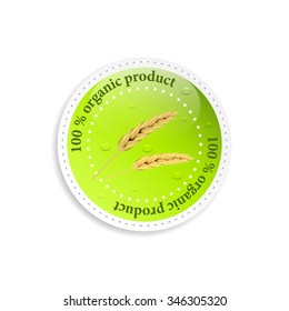 Organic product vector icon or label with wheat ear.