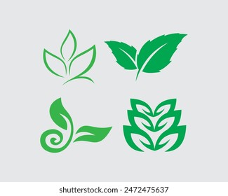 ORGANIC PRODUCTS BANNER Leaf icons set ecology nature element, green leaf, environment and nature eco sign. Leaves on white background – vector logo