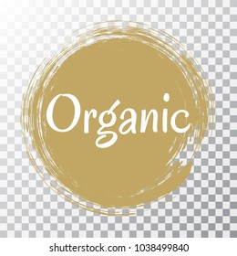 Organic products icon, food package label vector design. Organic food logo, no chemicals sign, round stamp isolated clip art on transparent, circle tag organic farming label or sticker vector emblem.