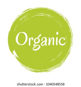 Organic Products Icon, Food Package Label Vector Graphic Design. Organic Food Logo, No Chemicals Sign, Green Round Stamp Isolated Clip Art, Circle Tag Organic Farming Label Or Sticker Vector Emblem.