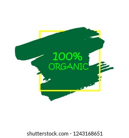 Organic products icon, food package label vector graphic design. Organic food logo, no chemicals sign, vector natural, organic food, bio, eco label and shape. Acrylic grunge tag organic farming label.