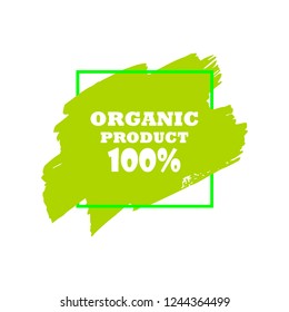 Organic products icon, food package label vector graphic design. Organic food logo, no chemicals sign, vector natural, organic food, bio, eco label and shape. Acrylic grunge tag organic farming label.