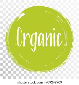 Organic products icon, food package label vector graphic design. Organic food logo, no chemicals sign, round stamp isolated clip art, circle tag  organic farming label or sticker vector emblem.