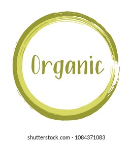 Organic products icon in frame border, food package label vector design. Organic food logo, no chemicals sign, stamp isolated clip art, circle tag organic farming label, sticker vector emblem on white