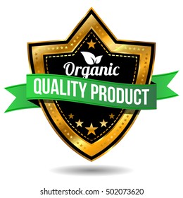 Organic Quality Product Label - Shield Badge with Green Banner