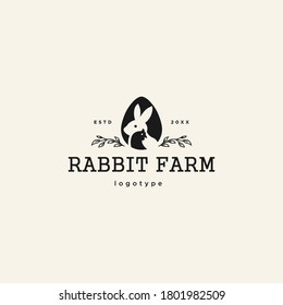 organic rabbit farm hipster vector Design Illustration Logo template for organic market farming product business. chicken egg rabbit elements incorporated
