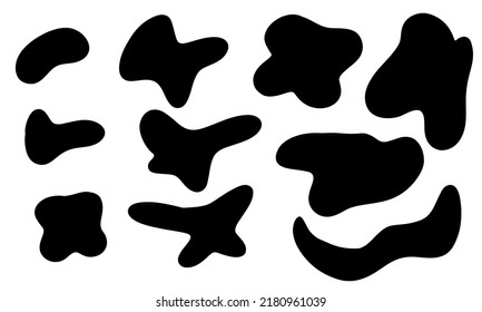 Organic random Abstract  spot. Organic irregular shapes, stone or black blobs. Abstract pebble silhouettes, blotch and inkblot. Simple liquid splodge elements water forms. Stock vector minimal bubble.