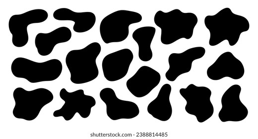 Formas irregulares orgánicas aleatorias, elementos líquidos de forma libre abstracta. La amoba forma manchas suaves, manchas aleatorias contemporáneas. Iconos negros, redondos, desiguales y escuálidos.