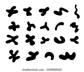 Organic random spot. Organic irregular shapes, black blobs. Abstract pebble silhouettes, blotch and inkblot. Simple liquid splodge elements water forms. Stock vector minimal bubble.