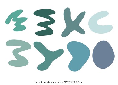Organic random spot. Organic irregular shapes, stone or liquid  green blobs. Abstract pebble silhouettes, blotch and inkblot. Simple liquid splodge elements water forms. vector minimal bubble.