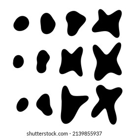 Organic random spot. Organic nature irregular shapes, stone or black blobs. Abstract pebble silhouettes, blotch and inkblot. Simple liquid splodge elements water forms. Vector minimal bubble.