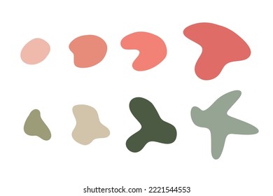 Organic random spot. Organic shapes, irregular stone or liquid  green blobs. Abstract pebble silhouettes, blotch and inkblot. Simple liquid splodge elements water forms. vector minimal bubble.