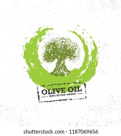 Organic Raw Olive Oil Vector Creative Design Element. Extra Virgin Eco Food Label Concept On Raw Background