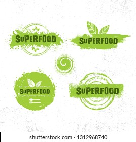 Organic Raw Superfood Vector Design Elements. Health Conscious Local Food Sustainable Concept On Rough Textured Background. 