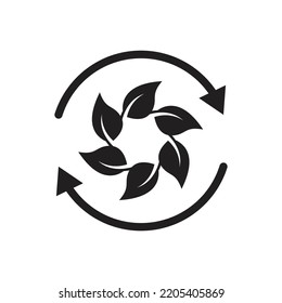 Diseño de iconos de reciclaje orgánico. Reciclar vector. Flechas y hojas reciclan el símbolo verde ecológico. Ángulo redondeado. Ilustración de signos reciclada aislada en fondo blanco.
