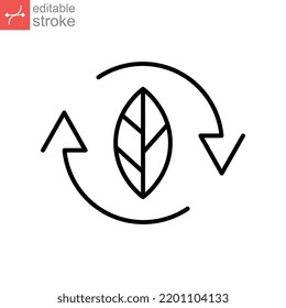Organic recycle icon. Eco care product symbol. reusable environmental, renewable energy. reuse green waste. bio recyclable label. Editable stroke vector illustration. Design on white background EPS 10