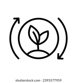 Organic recycle icon. Environmentally Friendly. Eco green symbol with tree and recycling or rotation arrow. Line pictogram style. Vector illustration. Design on white background.