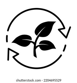 Organic recycle icon in flat. Eco care symbol on white background. Reusable environmental thin line sign in black. Ecology friendly reuse. Vector illustration for web site design, logo, app, UI.