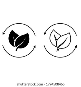 Organic recycle icon vector set, eco care illustration sign collection, reusable environmental symbol.  Ecology friendly reuse logo.