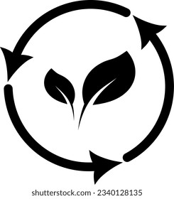 Organic recycling icon, environmental care, environmental reusability, reuse friendly ecology, REplaceable vector design.