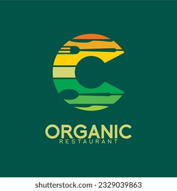 Organic restaurant identity logo design with sunrise concept and letter c.