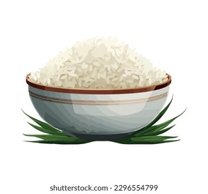 Organic rice bowl, a healthy meal staple icon isolated