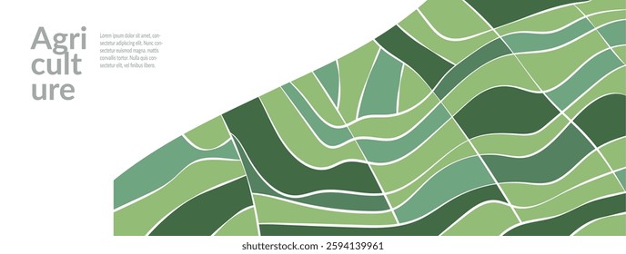 Organic rice field paddy wheat vineyard on green farm elegant vector design. Abstract eco-friendly pattern, wavy texture, plant, crops. Modern, creative layout for rural agriculture merch or package