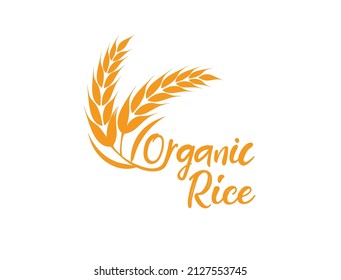 organic rice icon, logo text and wheat vector illustration