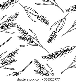 Organic Rice seamless pattern, Contour drawing vector illustration, Perfect for wallpapers, wrapping papers, bakery menu, web page background, textile
