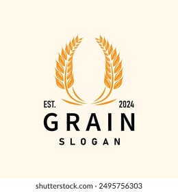 Organic Rice Wheat Logo Agriculture Crop Bread Material Design Design Retro Vintage