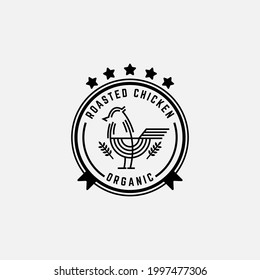 organic roasted chicken meat logo badge inspiration, best for line art organic food logo vector