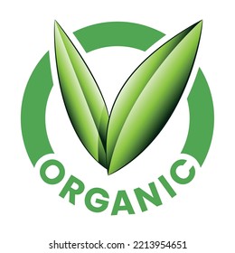 Organic Round Icon with Shaded Green Leaves isolated on a White Background