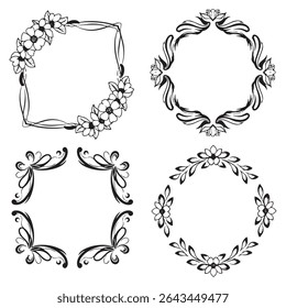 Organic and Rustic Vintage Decorative Floral Frames Vector Collection
