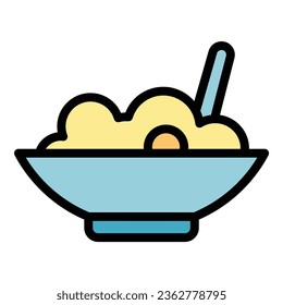 Vector de contorno de icono de ensalada orgánica. Comida natural. Color de la energía de cocción plano