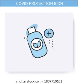 Organic sanitizer line icon. Sanitizer with natural components. Hand disinfection. Hygiene and disinfection concept. Coronavirus spread prevention. Isolated vector illustration. Editable stroke 