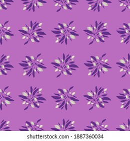 Organic seamless pattern with doodle lemon and foliage print. Purple background. Vector illustration for seasonal textile prints, fabric, banners, backdrops and wallpapers.